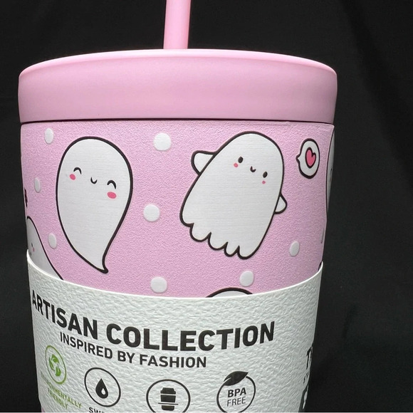 HydraPeak 2024 Halloween Pink Blushing Ghost w/ Flower & Heart Stainless Tumbler - Picture 6 of 13